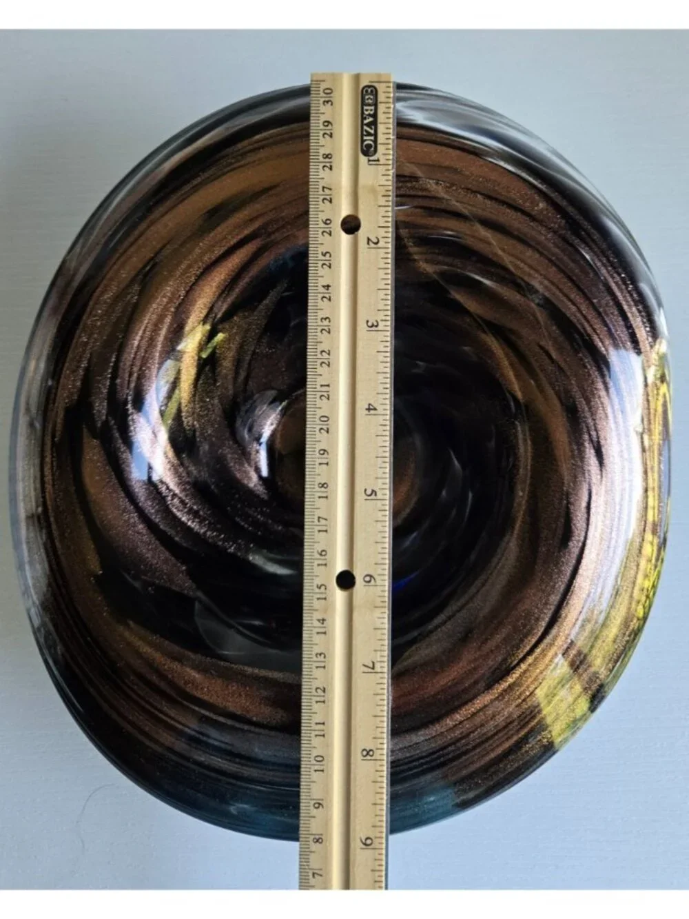Vintage Hand Blown Swirl Gold Glitter & Black Art Glass Bowl 9